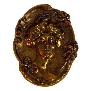 Vintage Gold Cameo Brooch Art Nouveau Gibson Girl gold tone